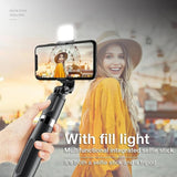 Selfie stick Techsuit (L02s), Stable Tripod cu Bluetooth Telecomanda si Fill Light, Stainless Steel, 104cm, negru