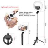 Selfie stick Techsuit (L07), Stable Tripod cu Bluetooth Telecomanda si Beauty Ring Light, 90cm, negru