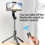 Selfie stick Techsuit (L08), Stable Gimbal/Tripod cu Bluetooth Telecomanda, 360 Rotation, 86cm, negru