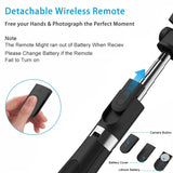 Selfie stick Techsuit (L01), Tripod Stable Mount cu Brat extensibil, Bluetooth Telecomanda, 70cm, negru