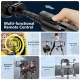 Selfie stick Techsuit (L18sMini), Stable Gimbal/Tripod cu Bluetooth Telecomanda, Fill Light, 360 Rotation, 70cm, negru