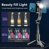 Selfie stick Techsuit (L18sMini), Stable Gimbal/Tripod cu Bluetooth Telecomanda, Fill Light, 360 Rotation, 70cm, negru