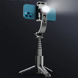 Selfie stick Techsuit (L18sMini), Stable Gimbal/Tripod cu Bluetooth Telecomanda, Fill Light, 360 Rotation, 70cm, negru