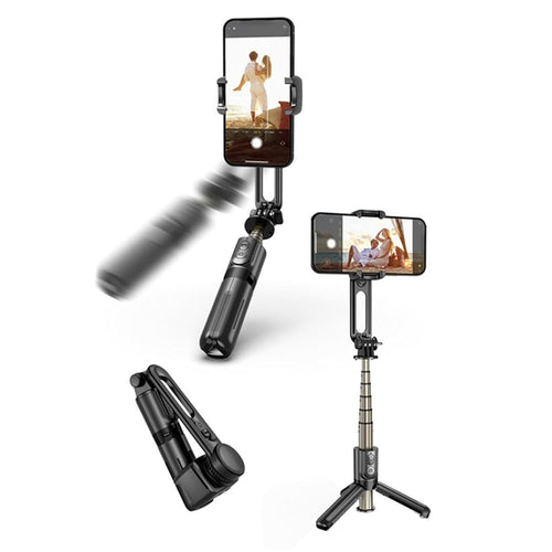 Selfie stick Techsuit Mini (L18Mini), Stable Gimbal/Tripod cu Bluetooth Telecomanda, 360 Rotation, 70cm, negru