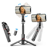 Selfie stick Techsuit (L19s), Stable Gimbal/Tripod cu Bluetooth Telecomanda, Fill Light, 360 Rotation, 70cm, negru