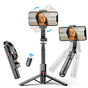 Selfie stick Techsuit (L19s), Stable Gimbal/Tripod cu Bluetooth Telecomanda, Fill Light, 360 Rotation, 70cm, negru