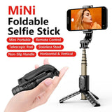 Selfie stick Techsuit Mini (Q10), Stable Gimbal/Tripod cu Bluetooth Telecomanda, Fill Light, 360 Rotation, 68cm, negru