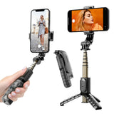 Selfie stick Techsuit Mini (Q10), Stable Gimbal/Tripod cu Bluetooth Telecomanda, Fill Light, 360 Rotation, 68cm, negru