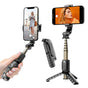 Selfie stick Techsuit Mini (Q10), Stable Gimbal/Tripod cu Bluetooth Telecomanda, Fill Light, 360 Rotation, 68cm, negru