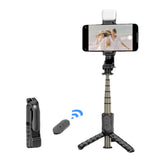 Selfie stick Techsuit Mini (Q10s), Stable Tripod cu Bluetooth Telecomanda, Fill Light, 360 Rotation, 70cm, negru