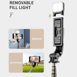 Selfie stick Techsuit Mini (Q10s), Stable Tripod cu Bluetooth Telecomanda, Fill Light, 360 Rotation, 70cm, negru