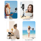 Selfie stick Techsuit Mini (Q10s), Stable Tripod cu Bluetooth Telecomanda, Fill Light, 360 Rotation, 70cm, negru