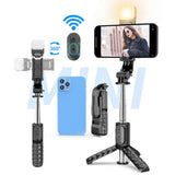 Selfie stick Techsuit Mini (Q11s), Stable Tripod cu Bluetooth Telecomanda si Fill Light, 360 Rotation, 76cm, negru