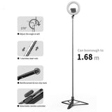 Selfie stick Techsuit (Q05s), Stable Tripod cu Bluetooth Telecomanda si Ring Light, Stainless Steel, 170cm, negru