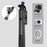 Selfie stick Techsuit (Q05), Stable Tripod cu Bluetooth Telecomanda, 360 Rotation, Stainless Steel, 158cm, negru
