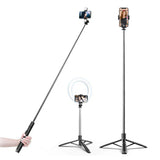 Selfie stick Techsuit (Q05), Stable Tripod cu Bluetooth Telecomanda, 360 Rotation, Stainless Steel, 158cm, negru