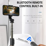 Selfie stick Techsuit (Q03s), Stable Tripod cu Bluetooth Telecomanda si Fill Light, Aluminium Alloy, 76cm, negru