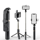 Selfie stick Techsuit (Q03s), Stable Tripod cu Bluetooth Telecomanda si Fill Light, Aluminium Alloy, 76cm, negru