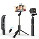 Selfie stick Techsuit (Q03s), Stable Tripod cu Bluetooth Telecomanda si Fill Light, Aluminium Alloy, 76cm, negru