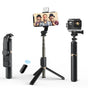 Selfie stick Techsuit (Q03s), Stable Tripod cu Bluetooth Telecomanda si Fill Light, Aluminium Alloy, 76cm, negru
