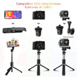 Selfie stick Techsuit (Q03s), Stable Tripod cu Bluetooth Telecomanda si Fill Light, Aluminium Alloy, 76cm, negru