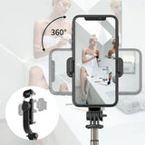 Selfie stick Techsuit (Q03), Stable Tripod cu Bluetooth Telecomanda, Aluminium Alloy, 360 Rotation, 74cm, negru