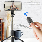 Selfie stick Techsuit (Q03), Stable Tripod cu Bluetooth Telecomanda, Aluminium Alloy, 360 Rotation, 74cm, negru