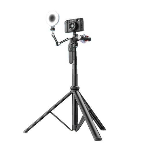 Selfie stick Techsuit (C05), Large Ajustable Tripod cu Bluetooth Telecomanda, 360, Aluminium Alloy, 205cm, negru