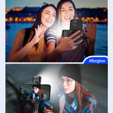 Selfie stick Techsuit (C01s), cu Pliabil Stable Tripod, Bluetooth Telecomanda, Fill Light, 107cm, negru