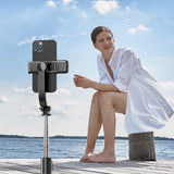 Selfie stick Techsuit (C01s), cu Pliabil Stable Tripod, Bluetooth Telecomanda, Fill Light, 107cm, negru