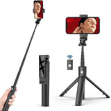 Selfie stick Techsuit (K22), Compact Tripod Mount cu Bluetooth Telecomanda, Pliabil, 97cm, negru