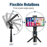 Selfie stick Techsuit (K22), Compact Tripod Mount cu Bluetooth Telecomanda, Pliabil, 97cm, negru