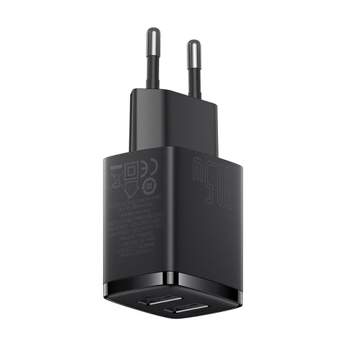 Incarcator retea Baseus (CCXJ010201), 2 x USB, 10.5W, 5V/ 2A, Polycarbonate, negru