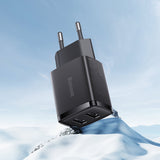 Incarcator retea Baseus (CCXJ010201), 2 x USB, 10.5W, 5V/ 2A, Polycarbonate, negru