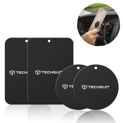 Suport auto Techsuit (4 pack) Placa metalica (MP04), cu Matte Cover Paint, Multipurpose Use, cu Strong 3M Adhesive, negru