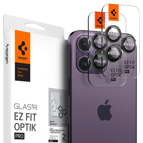 Folie de protectie pentru iPhone 14 Pro, Spigen (2 pack) Optik.tR EZ Fit Pro Camera Glass (AGL05205)- iPhone 14 Pro/Max/15 Pro/Max/16 Pro/Max/17 Pro/Max