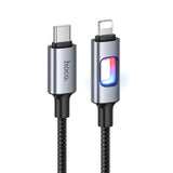 Cablu de date HOCO U144 Type-C la Lightning, 1.2m, 27W, Nylon, LED, Negru