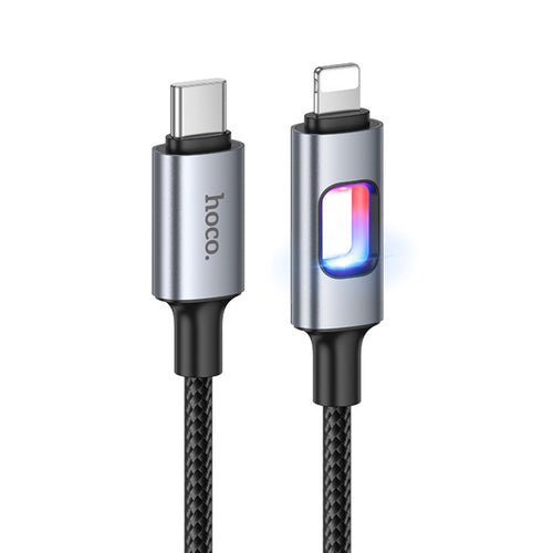 Cablu de date HOCO U144 Type-C la Lightning, 1.2m, 27W, Nylon, LED, Negru