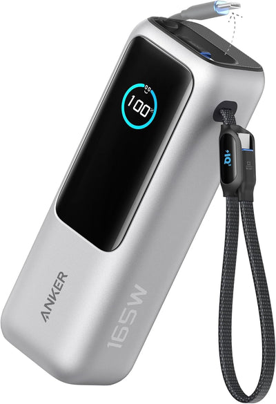 Acumulator Extern Anker, 25000mAh, 165W, 100W, USB-C, Cablu USB-C Retractabil