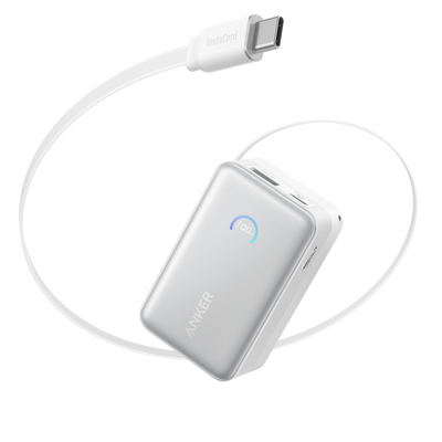 Acumulator Extern Anker Nano, 10000mAh, 45W, cu Cablu USB-C Instacord Retractabil