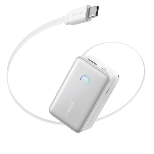 Acumulator Extern Anker Nano, 10000mAh, 45W, cu Cablu USB-C Instacord Retractabil