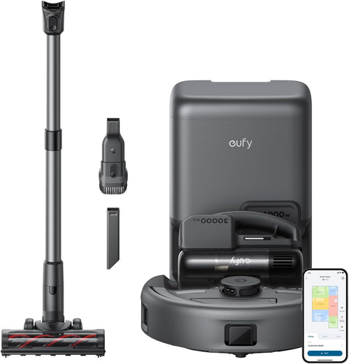 Aspirator Robot Eufy E20, 8.000Pa, Statie Auto-Golire, Filtru 5 Nivele, Negru