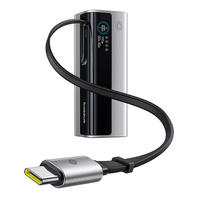 Baterie externa Baseus EnerGeek GR11 20.000 mAh 145W, 2x USB-C, 1x USB-A, cu cablu retractabil, Argintiu