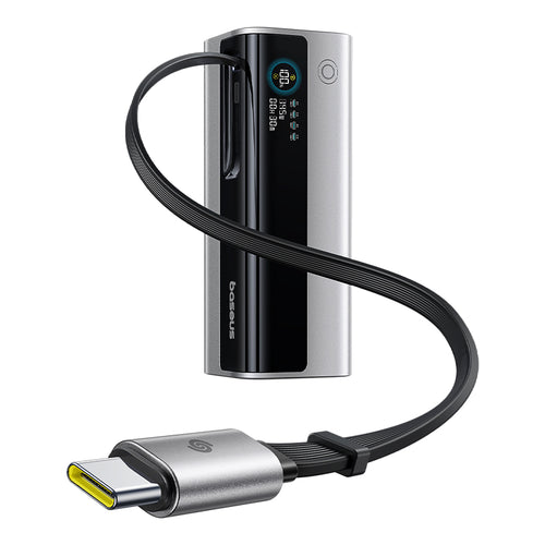 Baterie externa Baseus EnerGeek GR11 20.000 mAh 145W, 2x USB-C, 1x USB-A, cu cablu retractabil, Argintiu