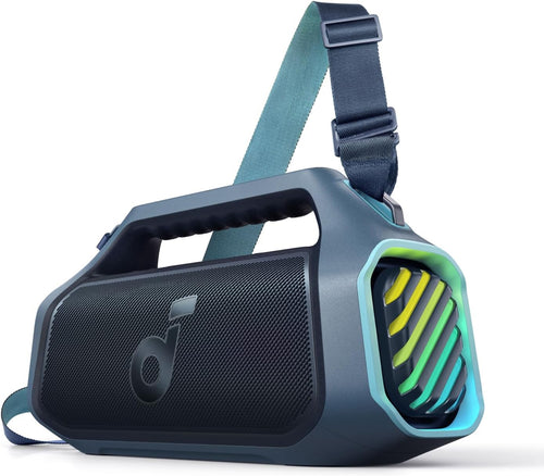 Boxa portabila Anker Soundcore Boom 2 Plus, 140W, BassUp 2.0, IPX7, Lumini RGB, Baterie externa, Bluetooth 5.3, Albastru