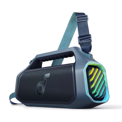 Boxa portabila Anker Soundcore Boom 2 Plus, 140W, BassUp 2.0, IPX7, Lumini RGB, Baterie externa, Bluetooth 6.0, Auracast, Albastru