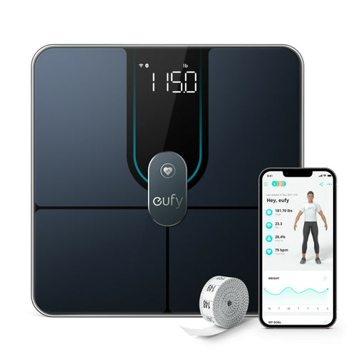Cantar de baie eufy Smart Scale P2 Pro, Wi-Fi, Bluetooth, 16 masuratori, ritm cardiac, sticla securizata, negru