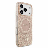 Husa telefon Guess pentru Apple iPhone 18 Pro, IML Flowers Allover, MagSafe, Curea de mână, Roz