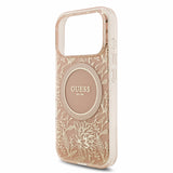 Husa telefon Guess pentru Apple iPhone 18 Pro, IML Flowers Allover, MagSafe, Curea de mână, Roz