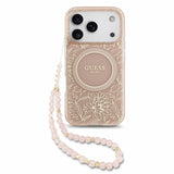 Husa telefon Guess pentru Apple iPhone 18 Pro, IML Flowers Allover, MagSafe, Curea de mână, Roz